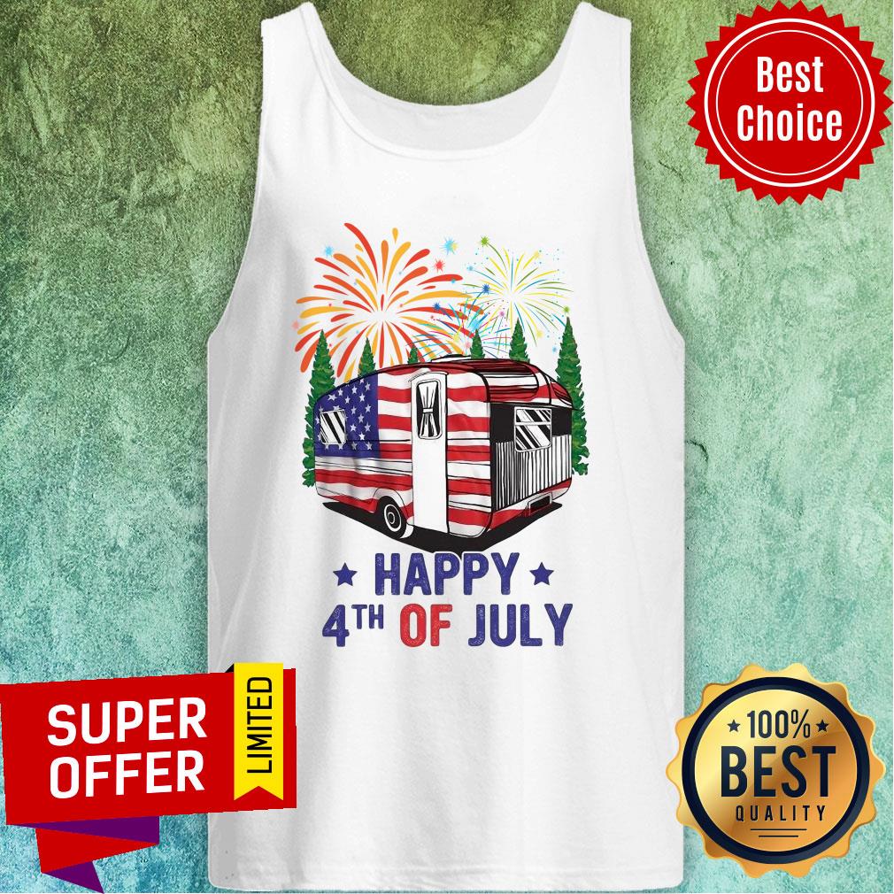 Car Camping Firework Happy 4th Of July American Flag Shirt - Image 3