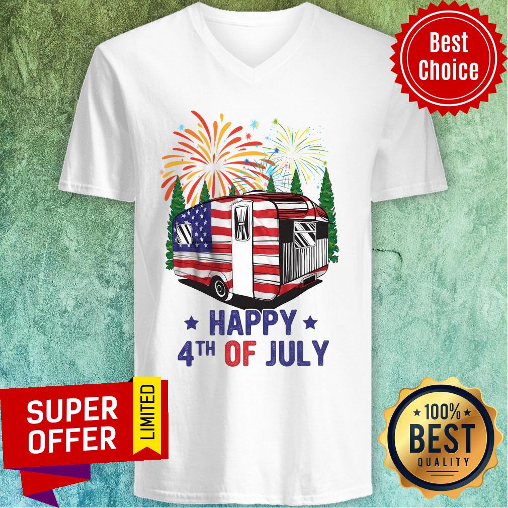 Car Camping Firework Happy 4th Of July American Flag Shirt - Image 2