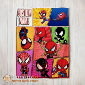 Cute Hot Chibi Spider Man Characters Collage Blanket Fleece Customized Blanket