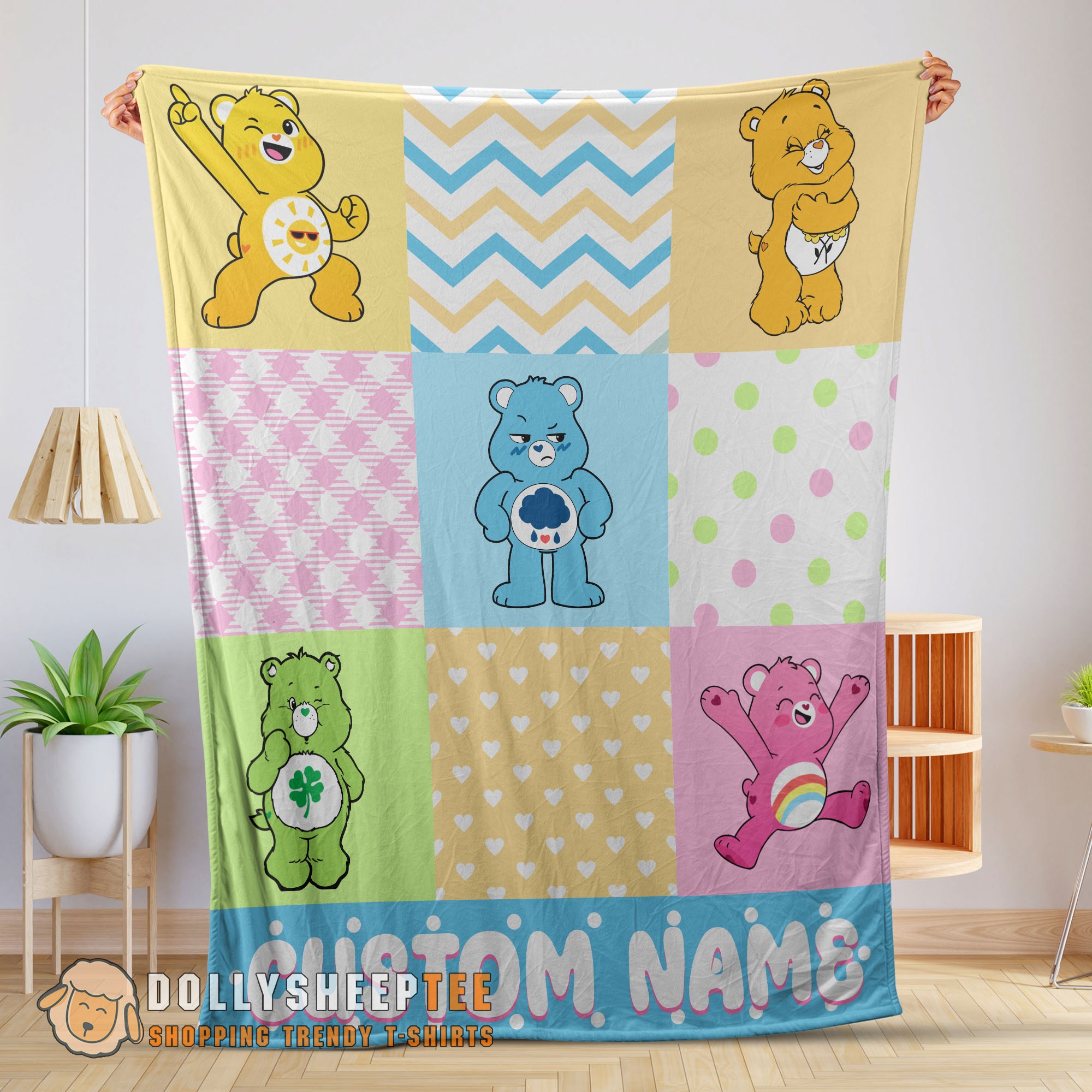 Hot Original Colorful Care Bears Patchwork Blanket Fleece Customized Blanket