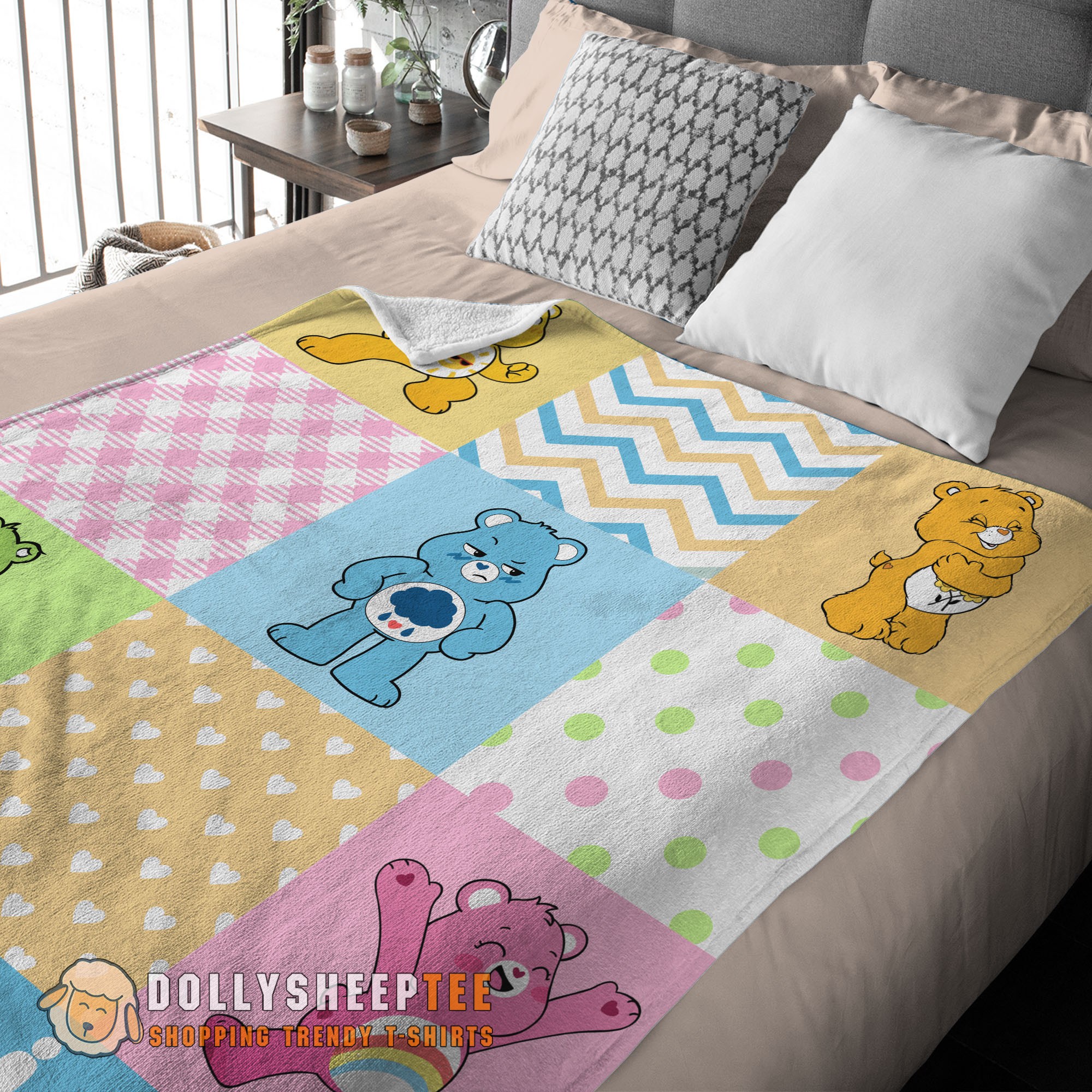 Hot Original Colorful Care Bears Patchwork Blanket Fleece Customized Blanket - Image 3