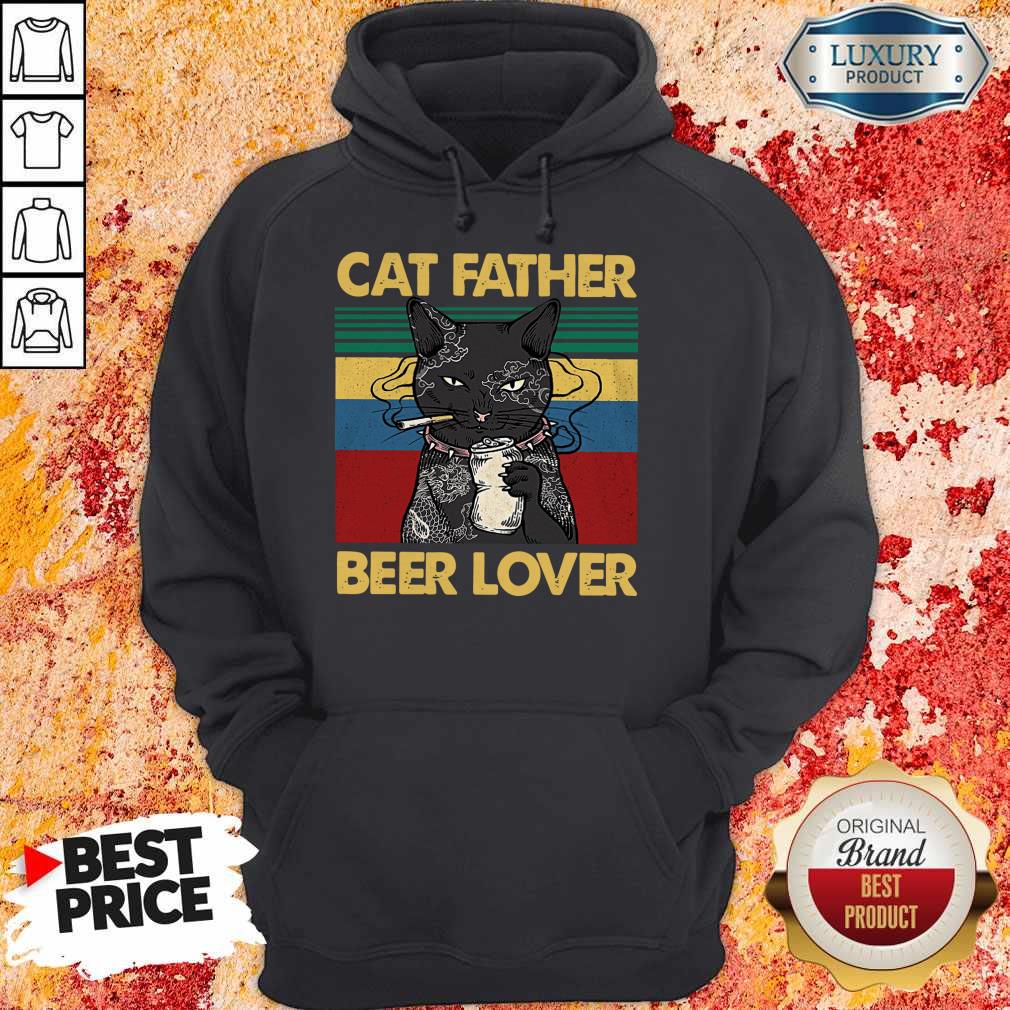 Funny Cat Father Smoking Beer Lover Vintage Retro Shirt - Image 2