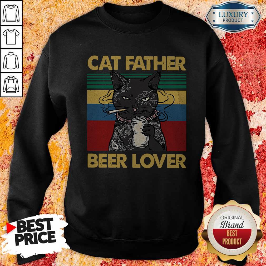 Funny Cat Father Smoking Beer Lover Vintage Retro Shirt - Image 5