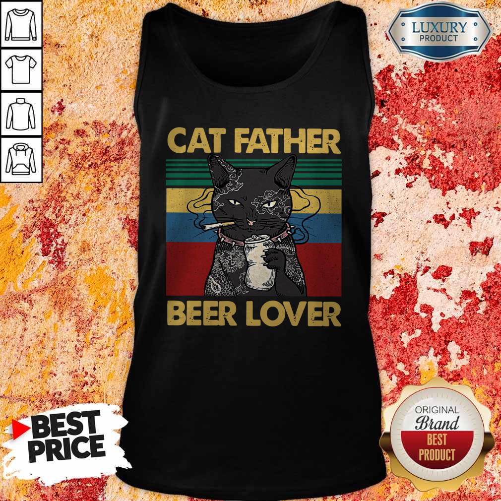 Funny Cat Father Smoking Beer Lover Vintage Retro Shirt - Image 4