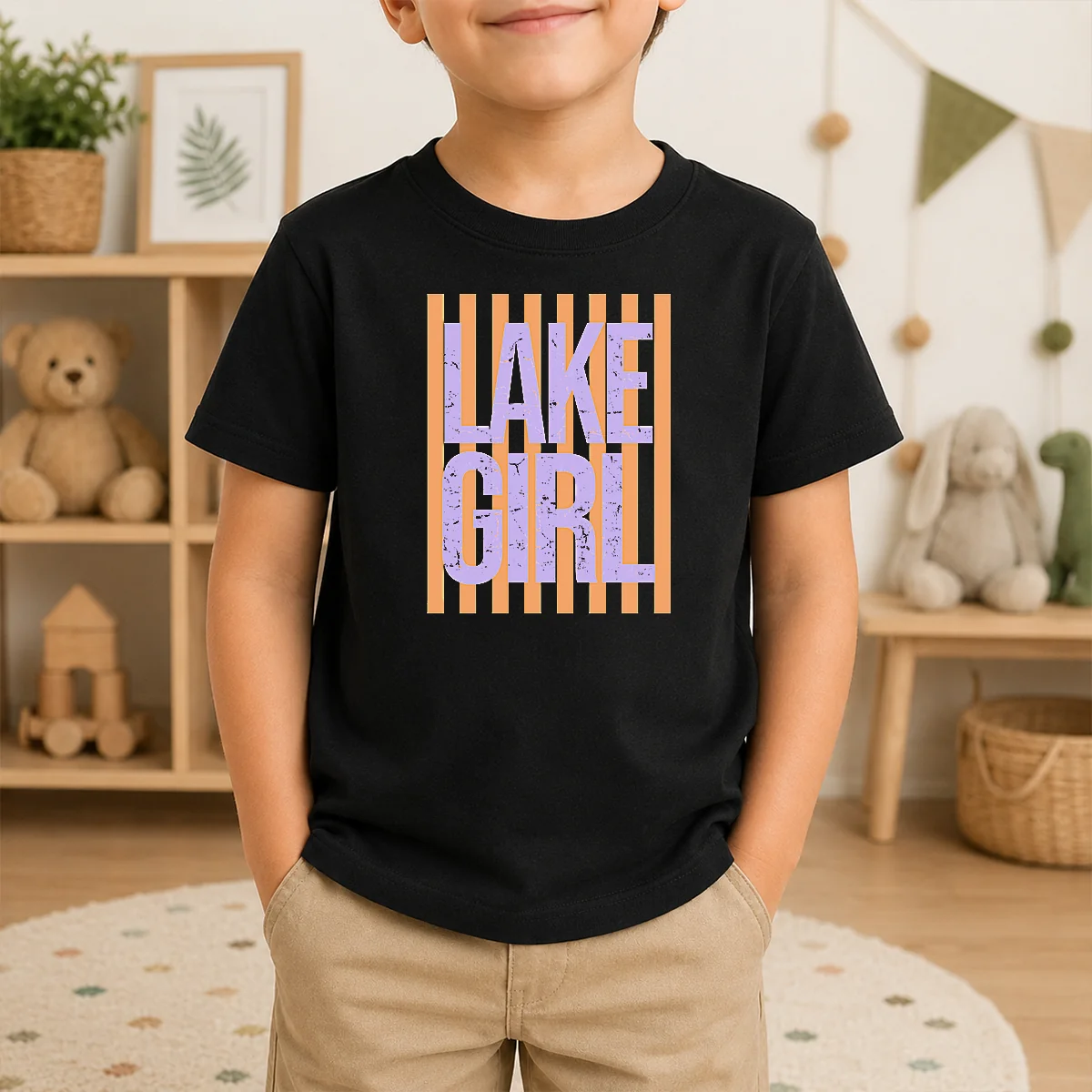 Pretty Retro Stripes Sunshine Lake Girl Shirt - Image 9