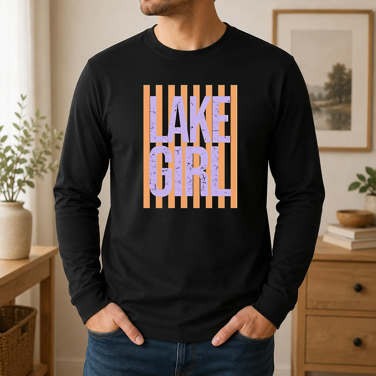 Pretty Retro Stripes Sunshine Lake Girl Shirt - Image 6