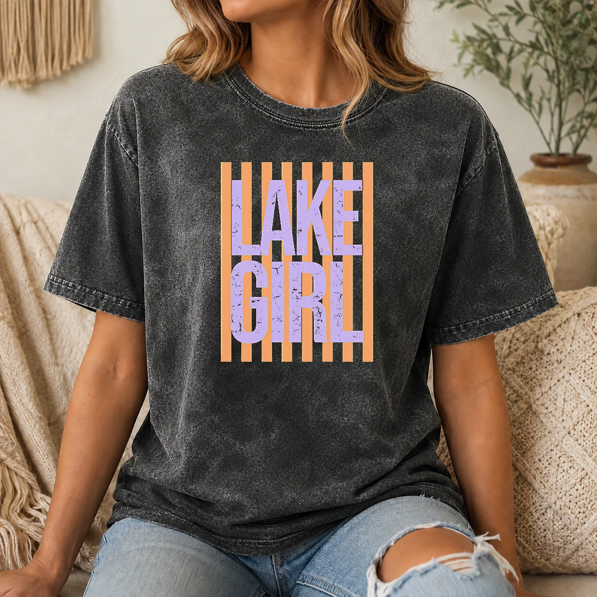 Pretty Retro Stripes Sunshine Lake Girl Shirt - Image 8