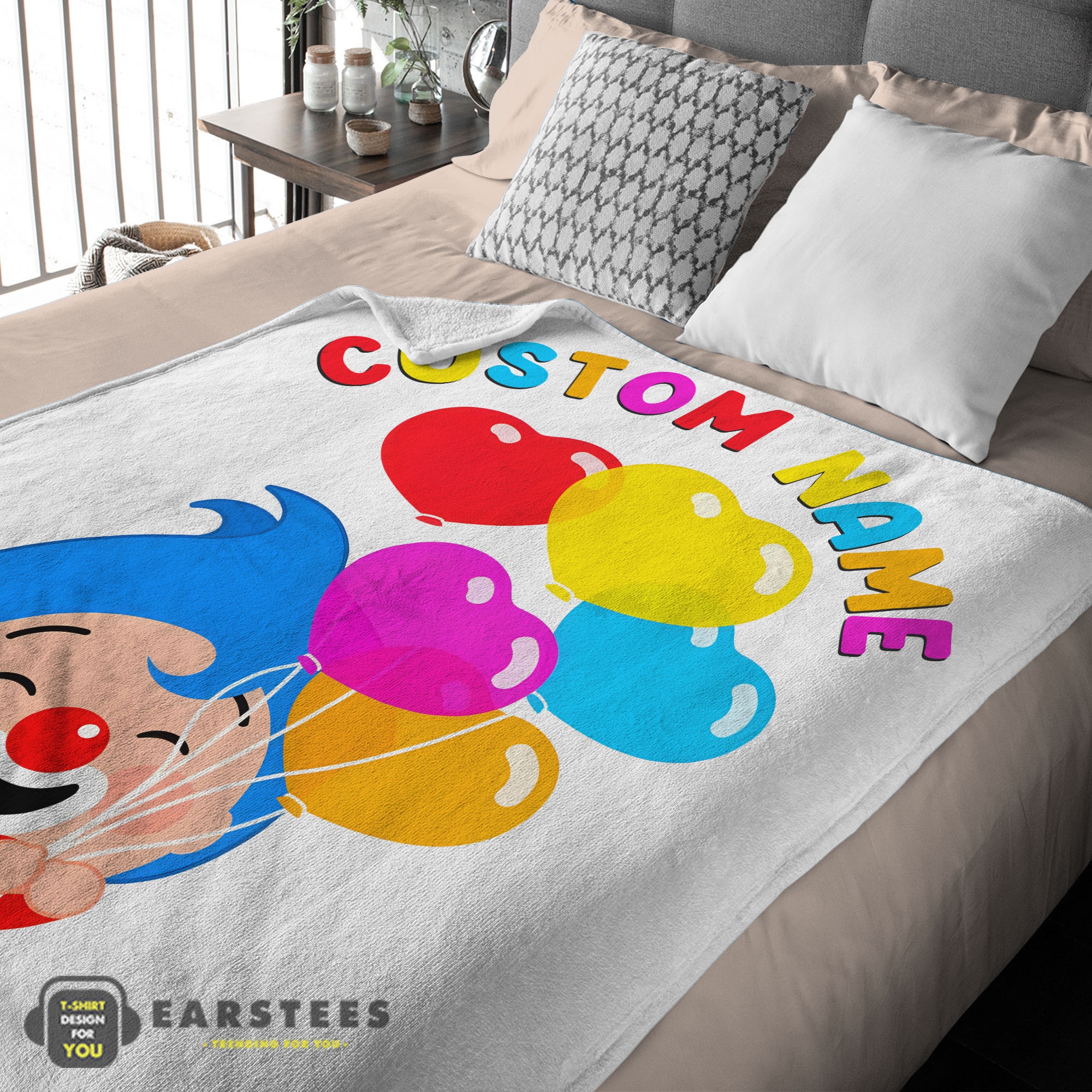 Good Colorful Plim Plim Cheerful Clown Balloons Blanket Fleece Customized Blanket - Image 2
