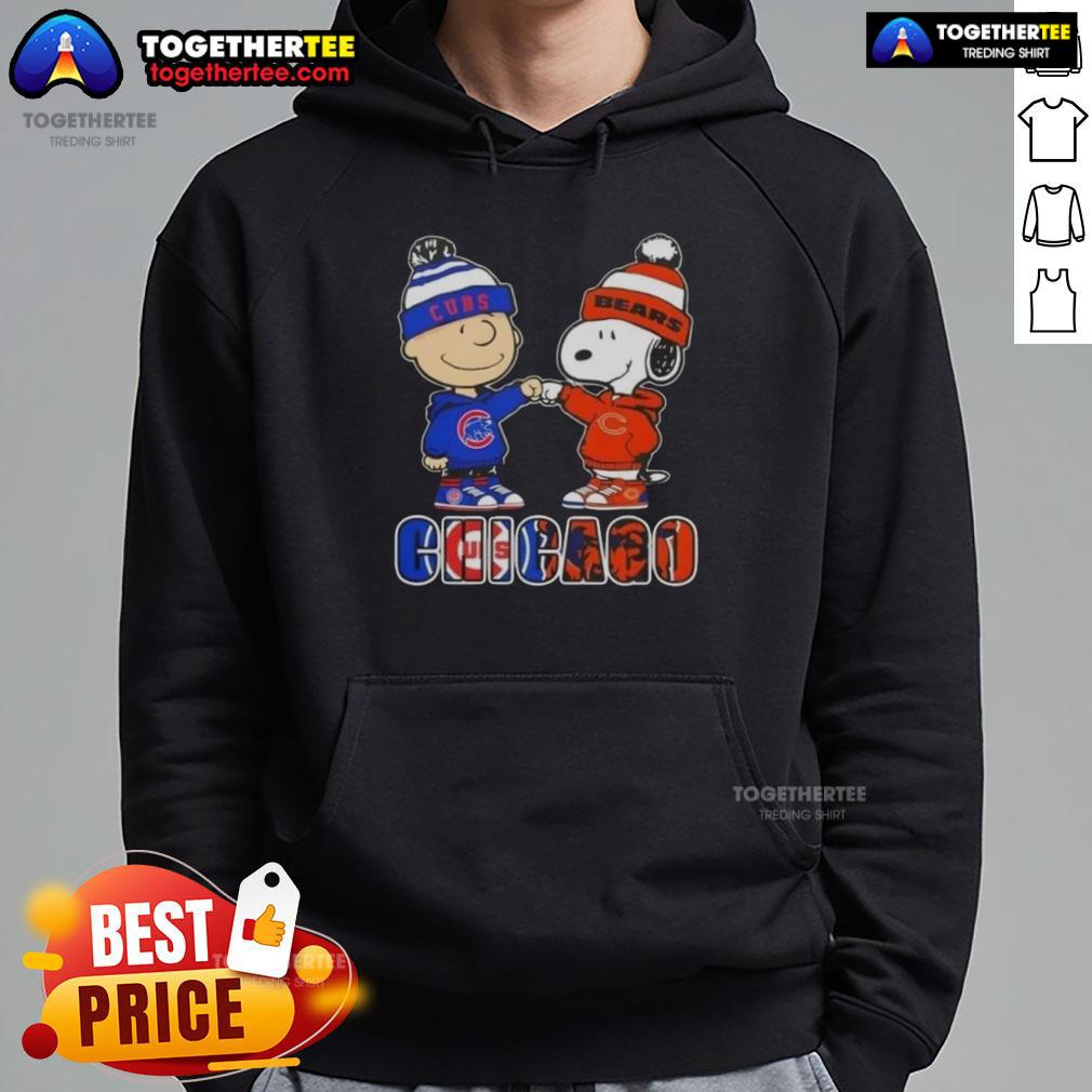 Official Charlie Brown Fist Bump Snoopy Chicago City Sports Cubs X Bears T-Shirt - Image 2