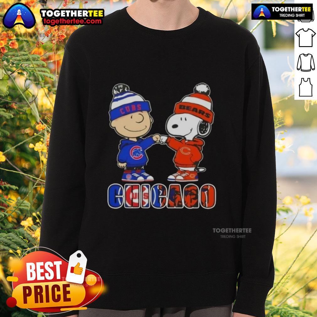 Official Charlie Brown Fist Bump Snoopy Chicago City Sports Cubs X Bears T-Shirt - Image 5