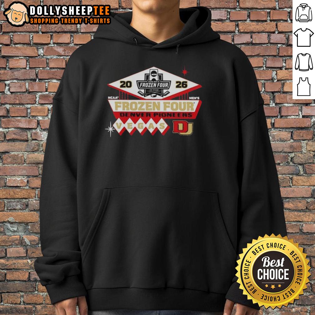 Official Denver Pioneers Men's Hockey 2026 NCAA Frozen Four Vegas Logo T-Shirt - Image 2