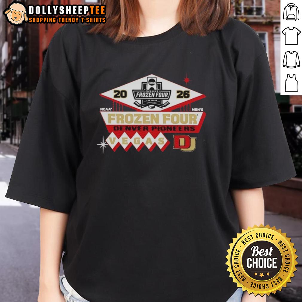 Official Denver Pioneers Men's Hockey 2026 NCAA Frozen Four Vegas Logo T-Shirt - Image 3