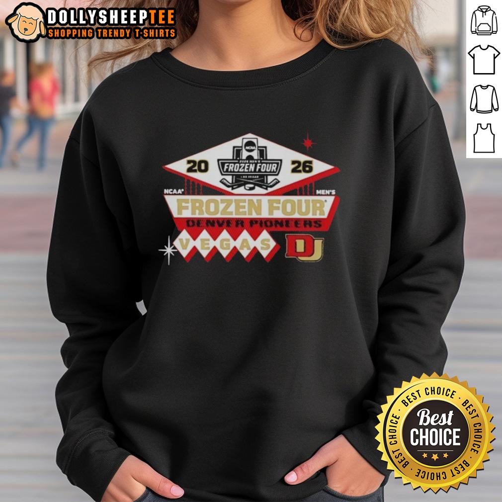 Official Denver Pioneers Men's Hockey 2026 NCAA Frozen Four Vegas Logo T-Shirt - Image 5
