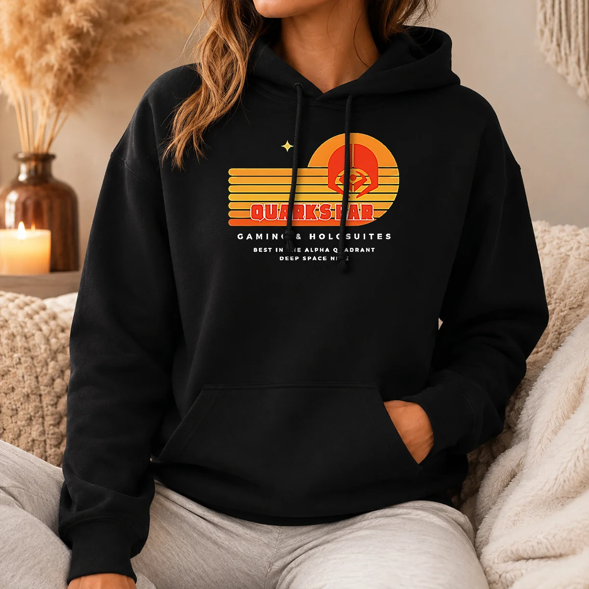 Good Quark's Bar Gaming & Holosuites Deep Space Nine Retro Shirt - Image 5
