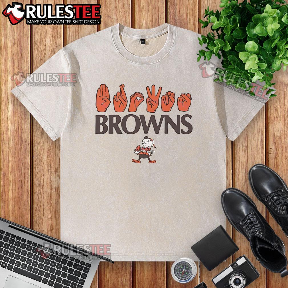 Awesome Cleveland Browns Football Homage Youth Love Sign Hand Signals T-Shirt - Image 6