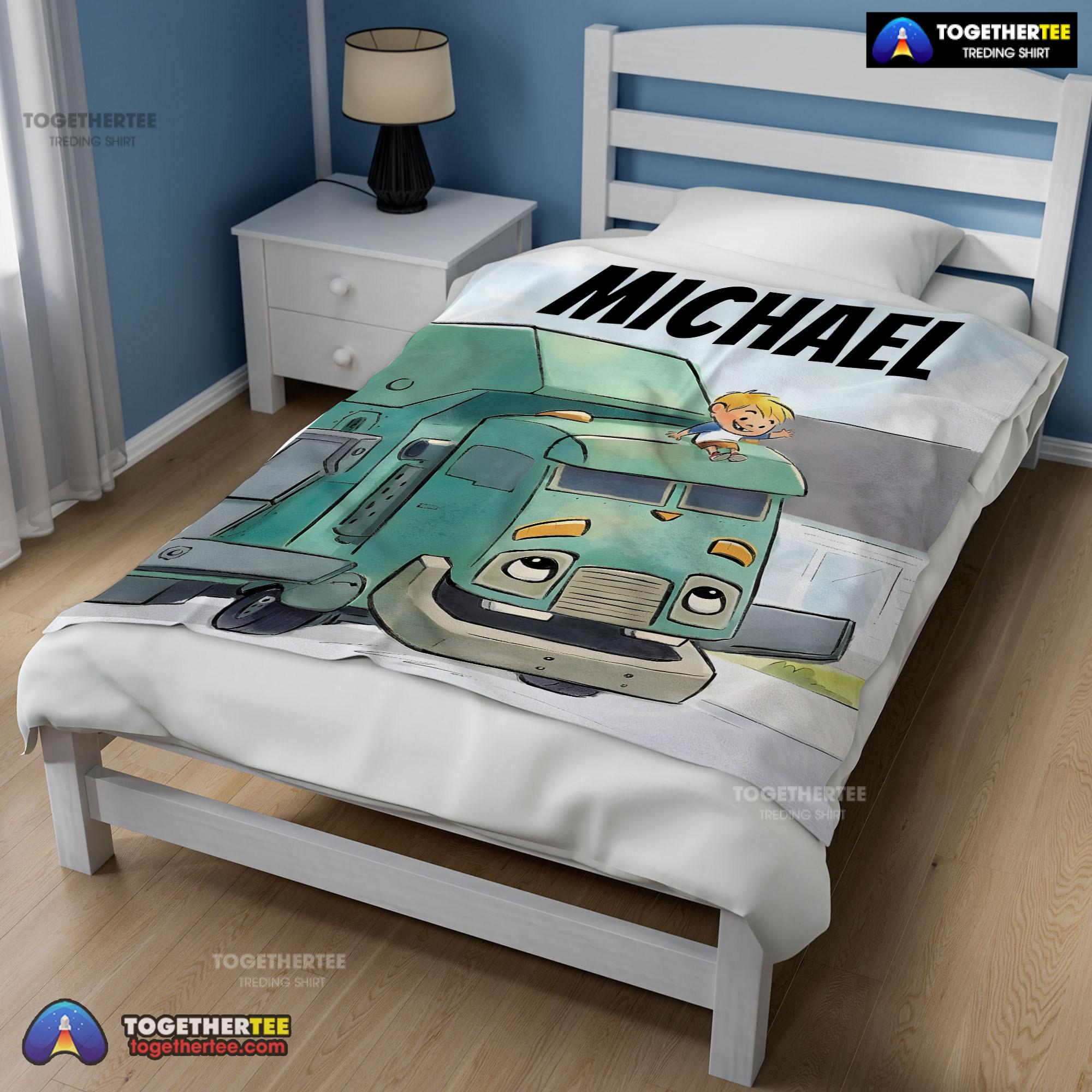 Official Cartoon Trash Truck Cute Blanket Fleece Customized Blanket - Image 3