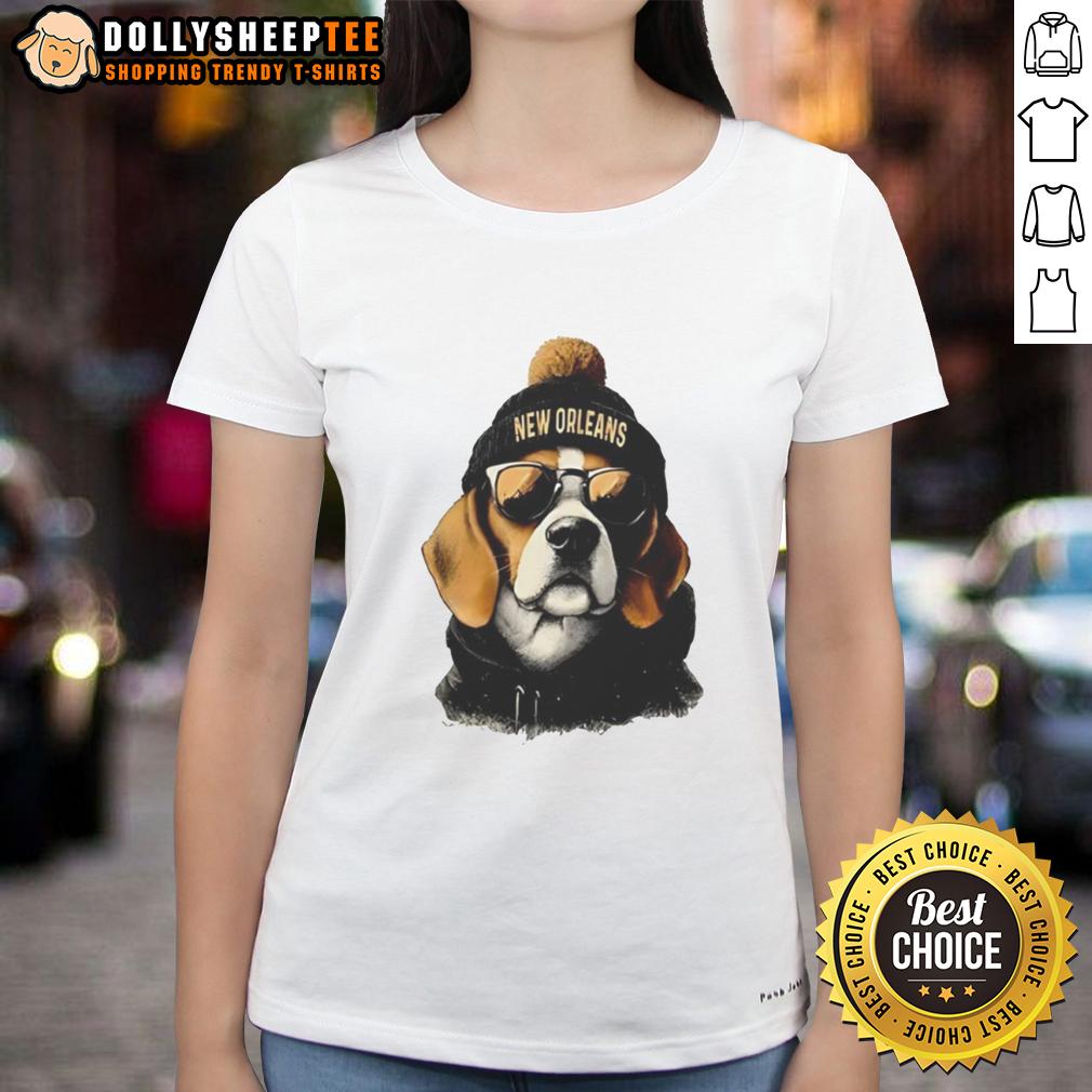 Original New Orlean Saints Mascot Wearing A Beanie And Sunglasses T-Shirt - Image 3