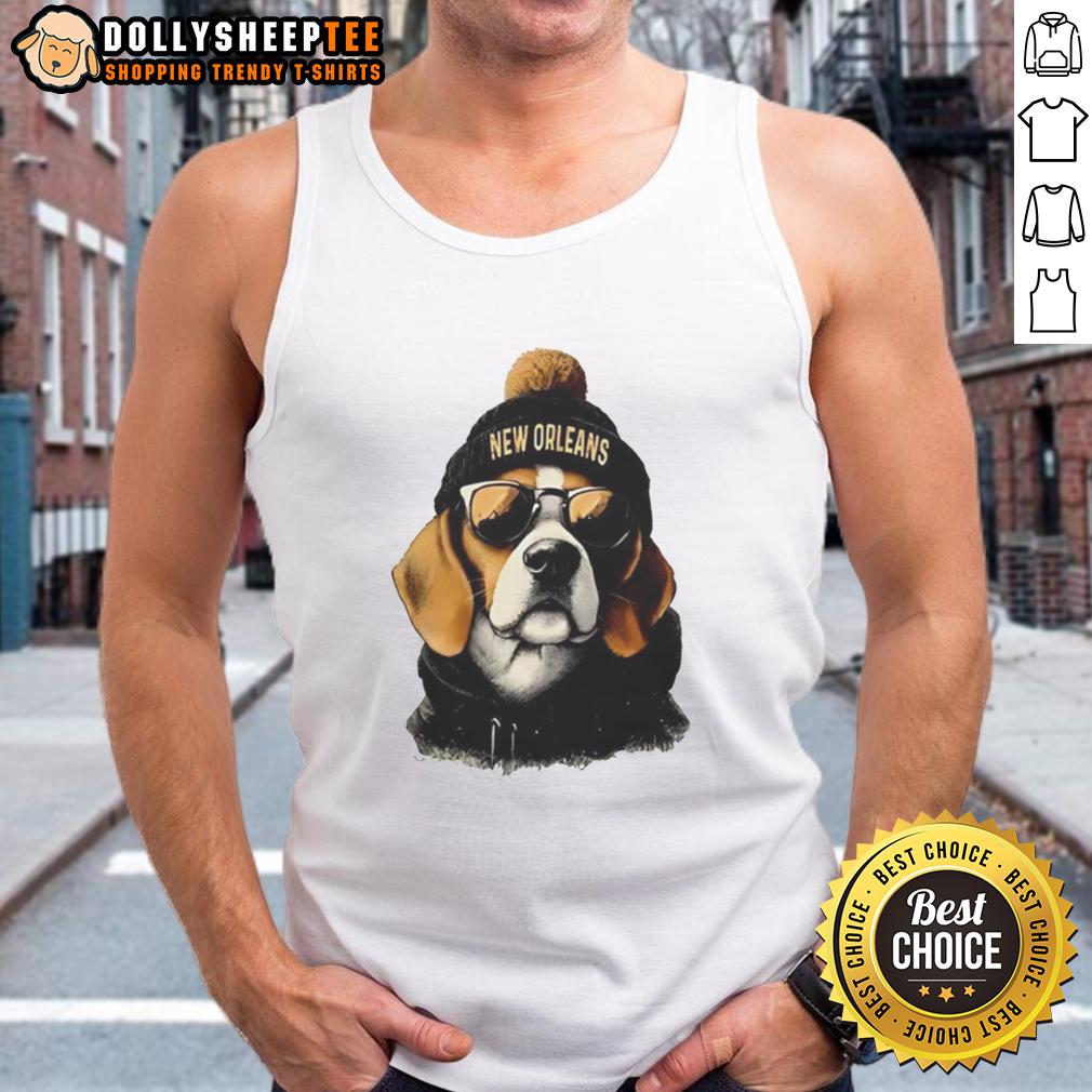 Original New Orlean Saints Mascot Wearing A Beanie And Sunglasses T-Shirt - Image 4