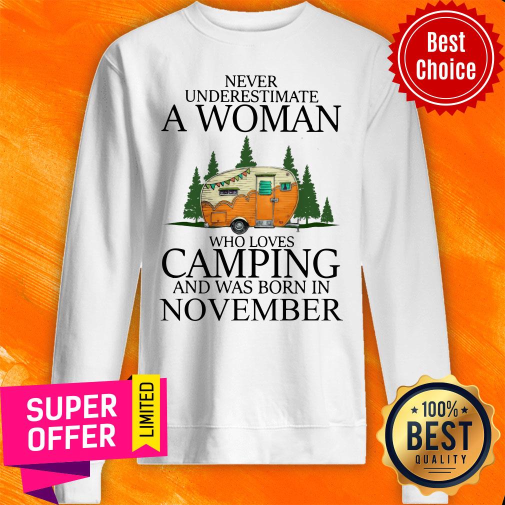 Never Underestimate A Nov Woman Loves Camping Shirt - Image 4