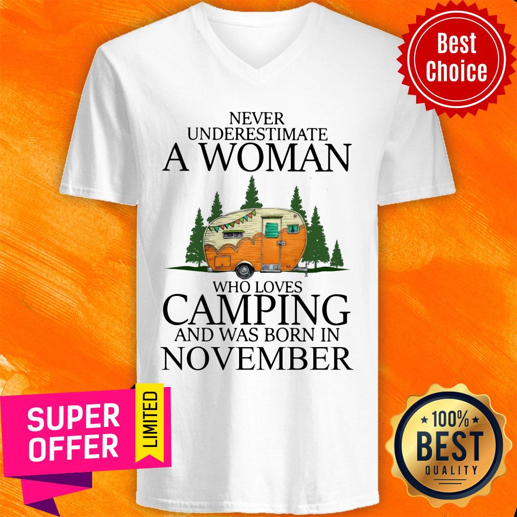 Never Underestimate A Nov Woman Loves Camping Shirt - Image 2