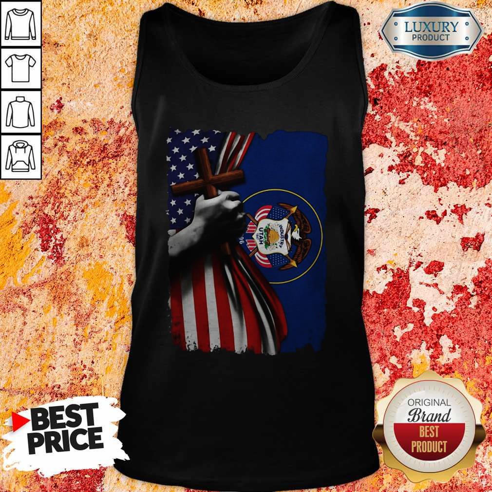 Utah American Flag Cross Happy Independence Day Shirt - Image 3