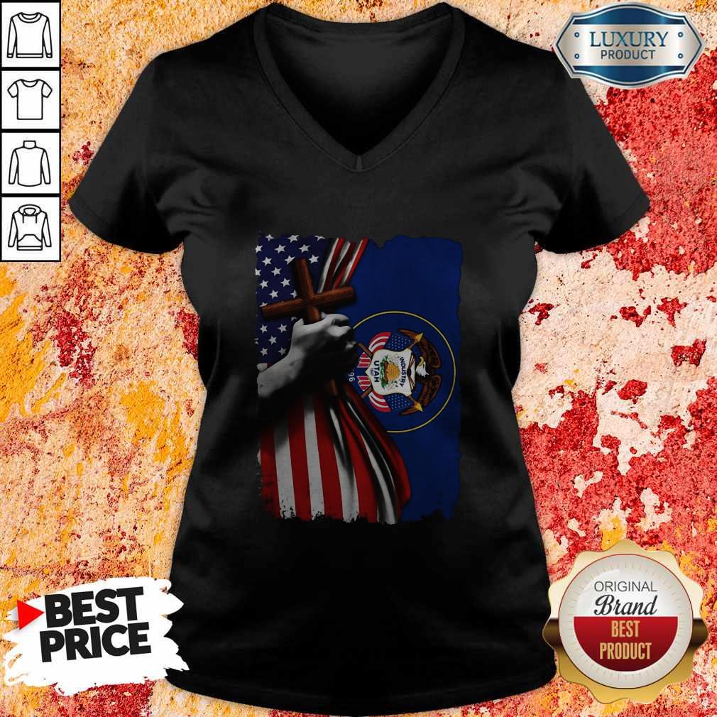 Utah American Flag Cross Happy Independence Day Shirt - Image 2