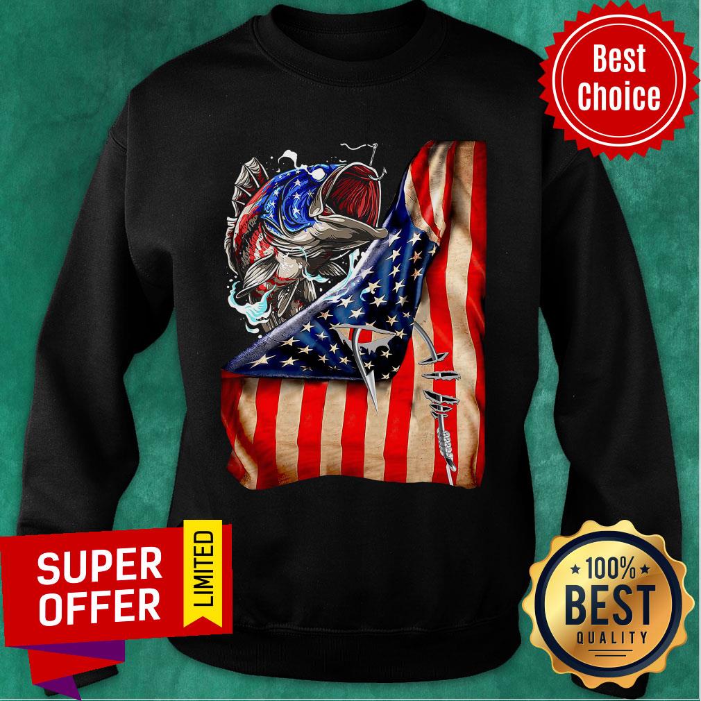 Funny Fishing Hooked American Flag Shirt - Image 5