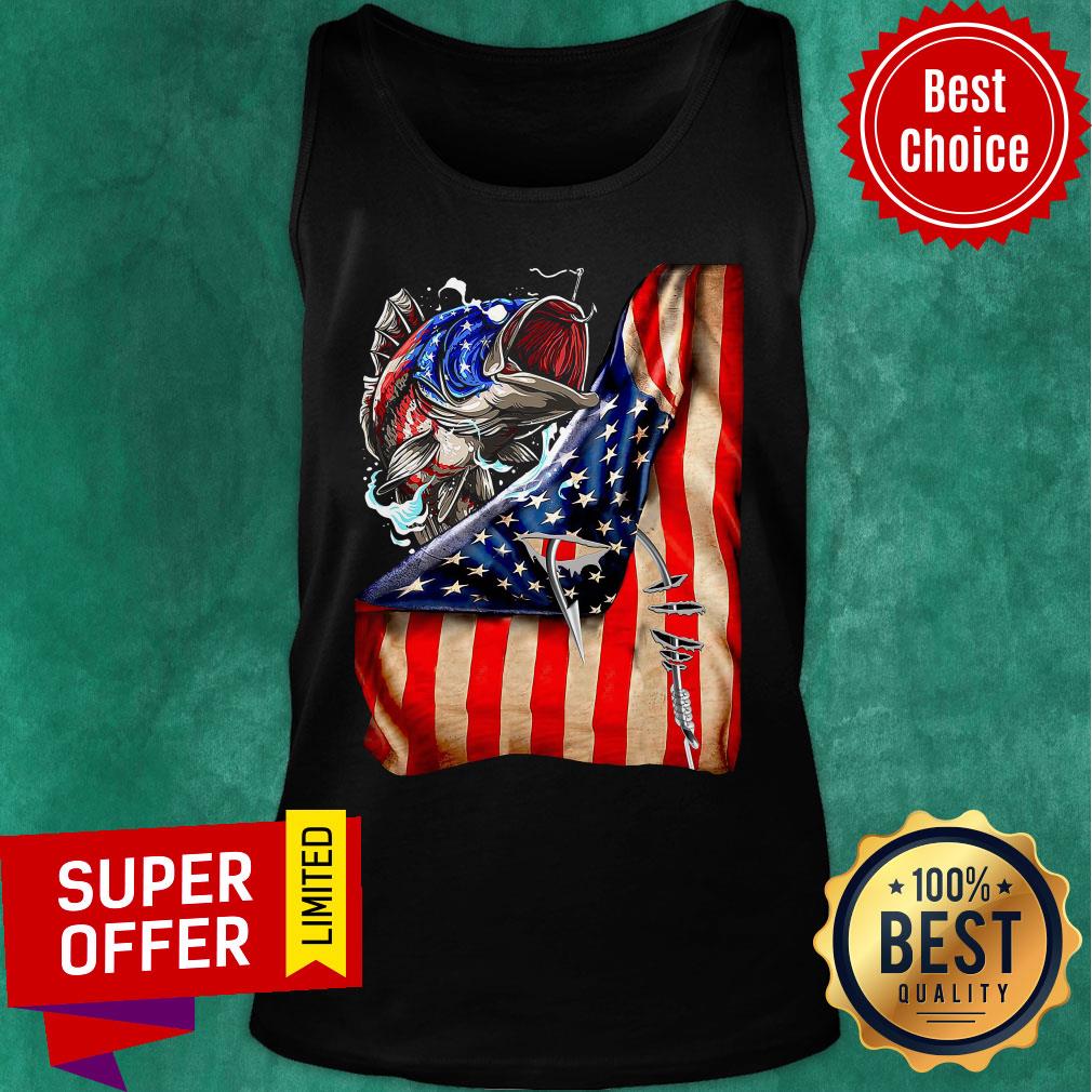 Funny Fishing Hooked American Flag Shirt - Image 4