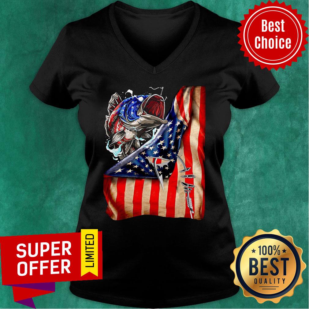 Funny Fishing Hooked American Flag Shirt - Image 3