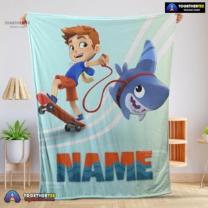 Official Catoon Sharkdog Sharkdog And Max Skateboarding Blanket Fleece Customized Blanket