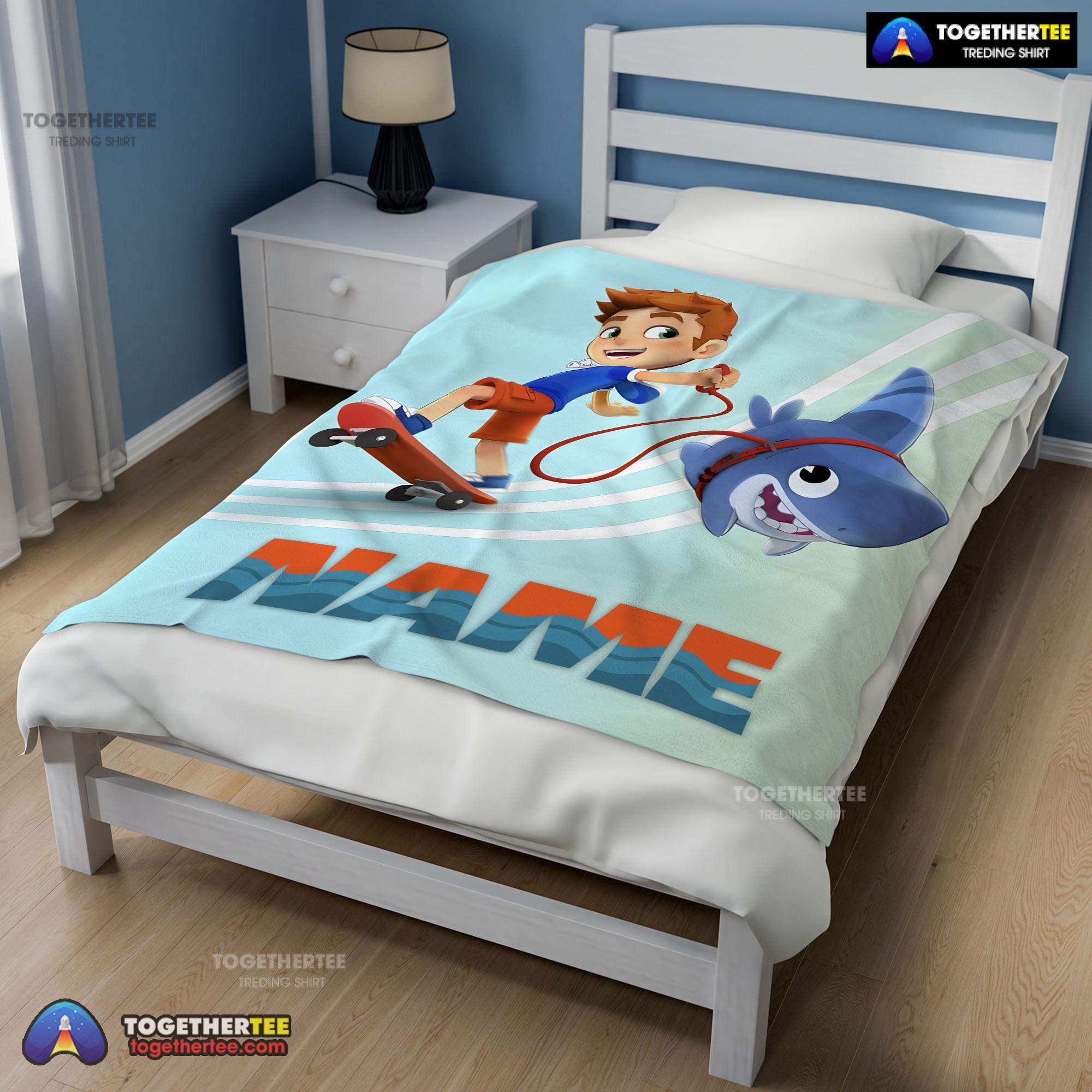 Official Catoon Sharkdog Sharkdog And Max Skateboarding Blanket Fleece Customized Blanket - Image 2