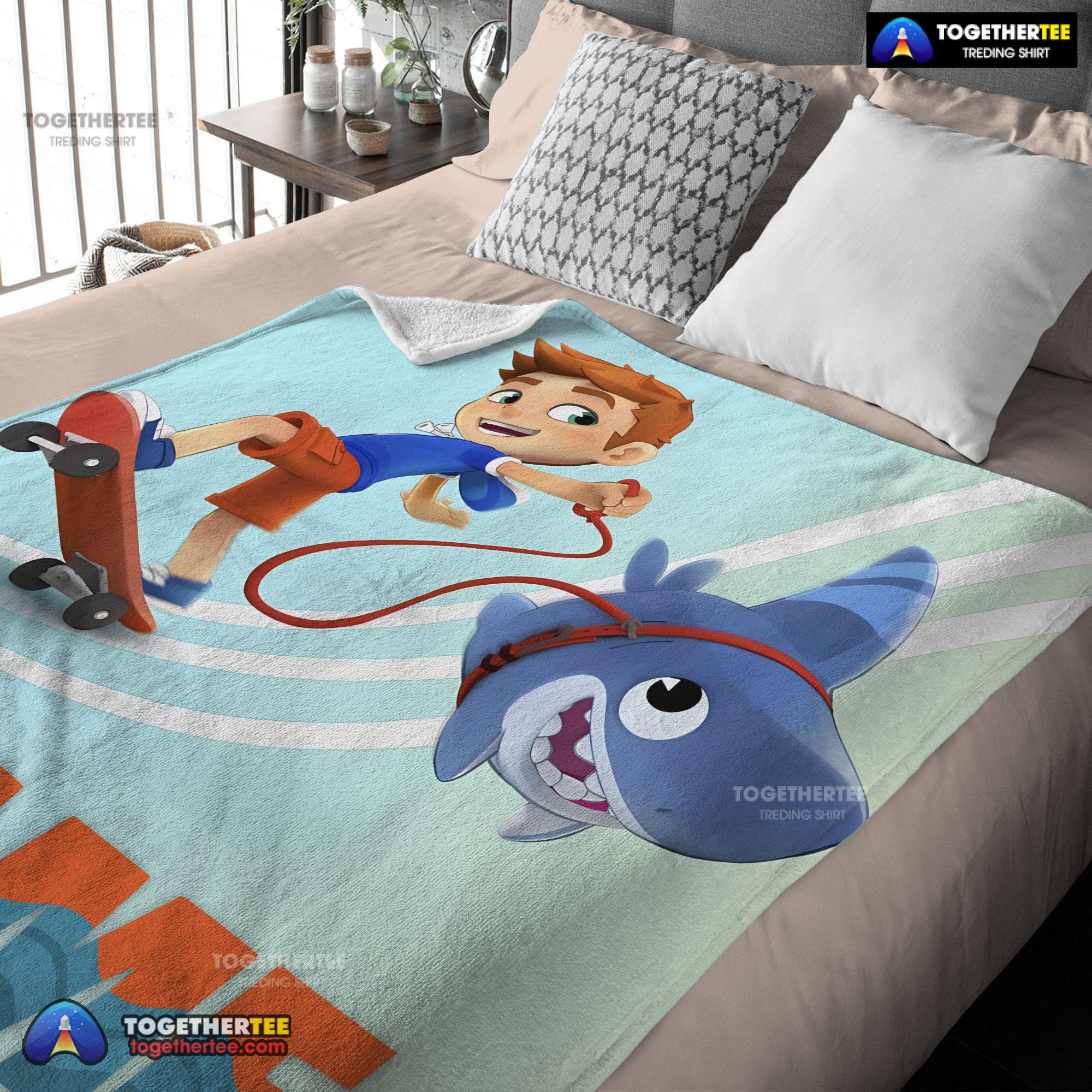 Official Catoon Sharkdog Sharkdog And Max Skateboarding Blanket Fleece Customized Blanket - Image 3