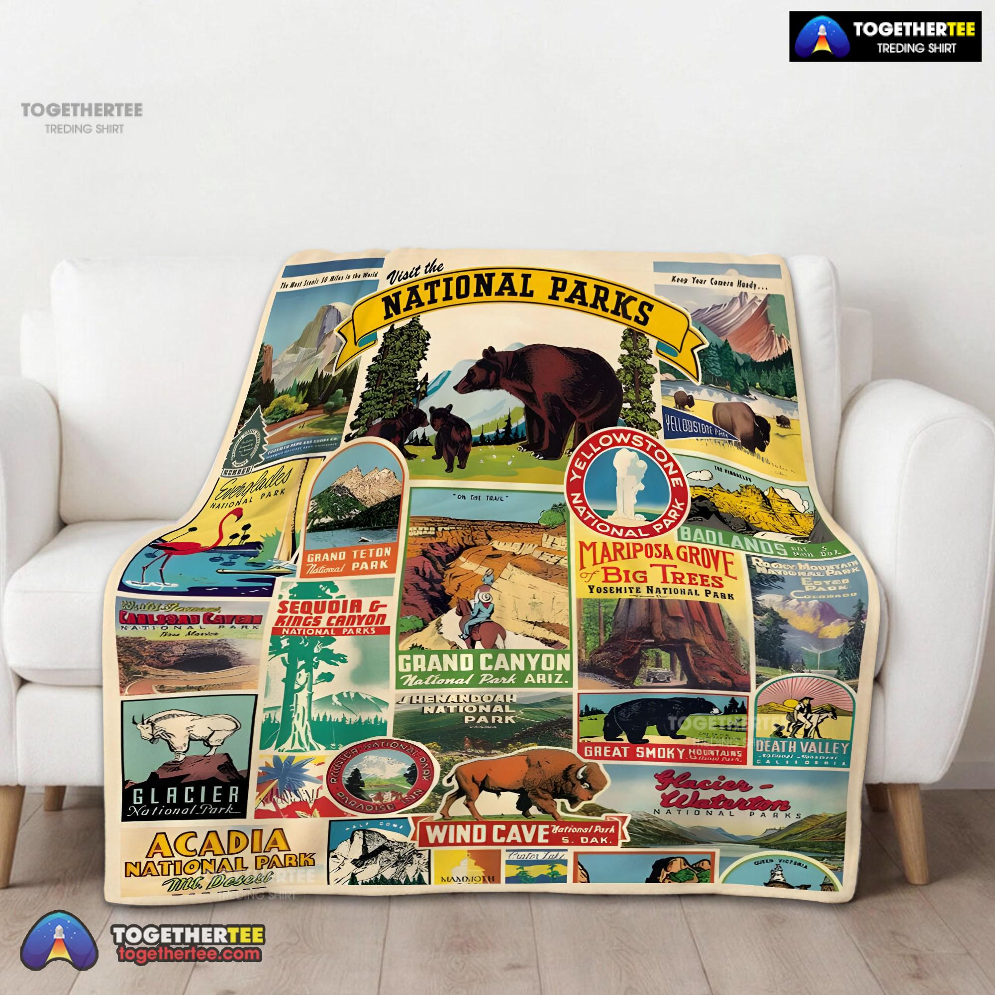 Official Cavallini Visit The National Parks Blanket Fleece Customized Blanket - Image 2