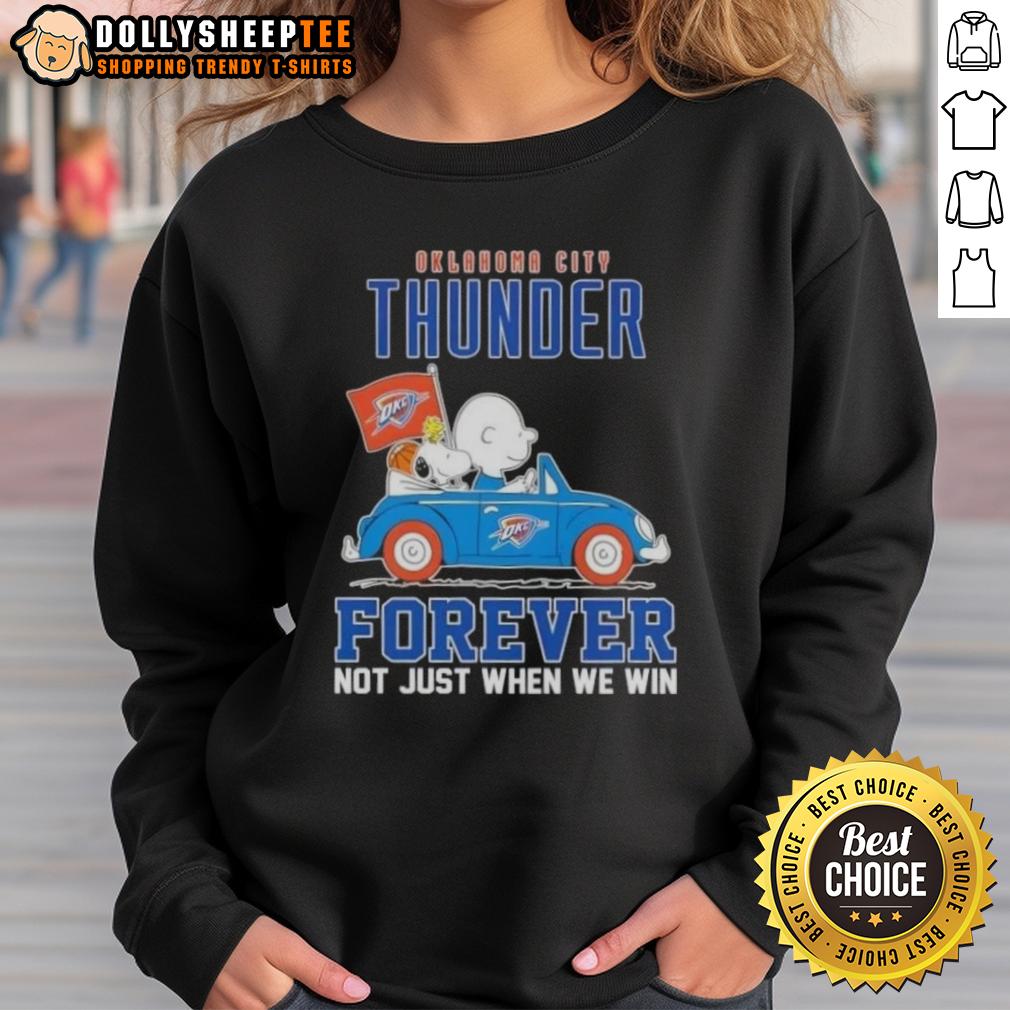Premium Snoopy X Charlie Brown Driving Car Oklahoma City Thunder Forever Not Just When We Win T-Shirt - Image 5