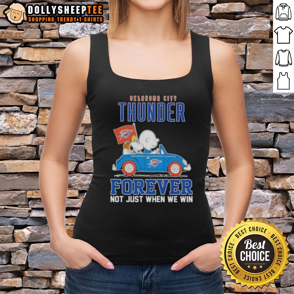 Premium Snoopy X Charlie Brown Driving Car Oklahoma City Thunder Forever Not Just When We Win T-Shirt - Image 4