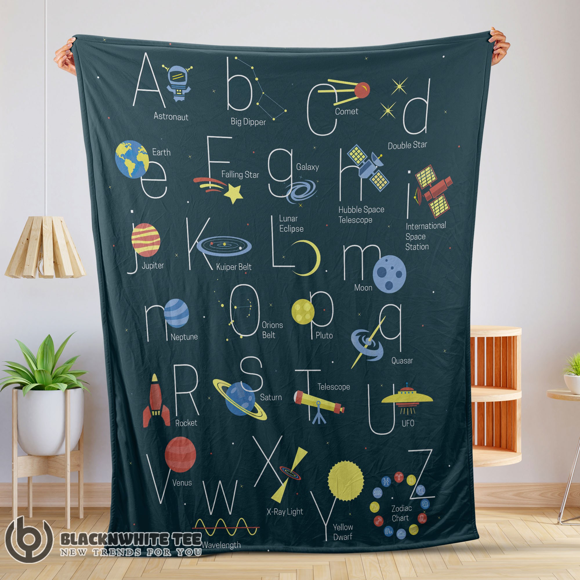 Awesome Good Outer Space Alphabet Poster Cute A To Z Astronomy Fleece Blanket