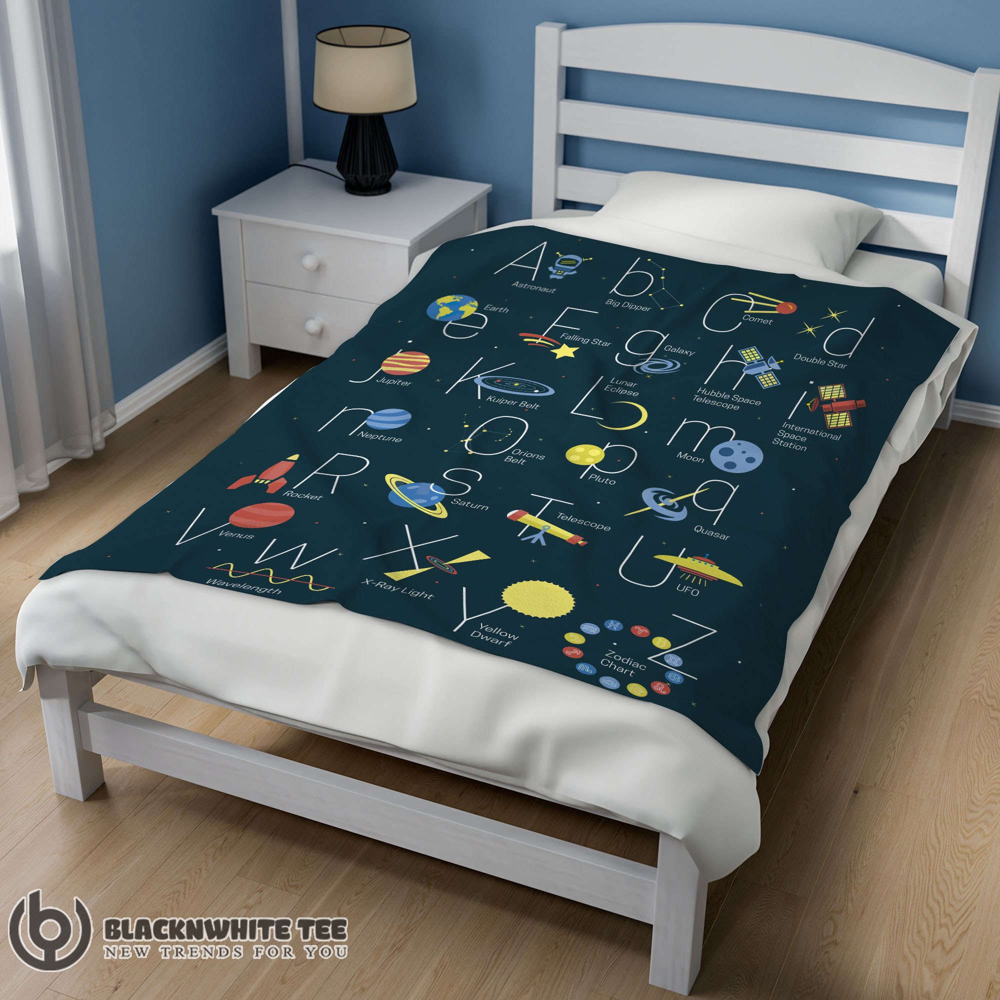 Awesome Good Outer Space Alphabet Poster Cute A To Z Astronomy Fleece Blanket - Image 2