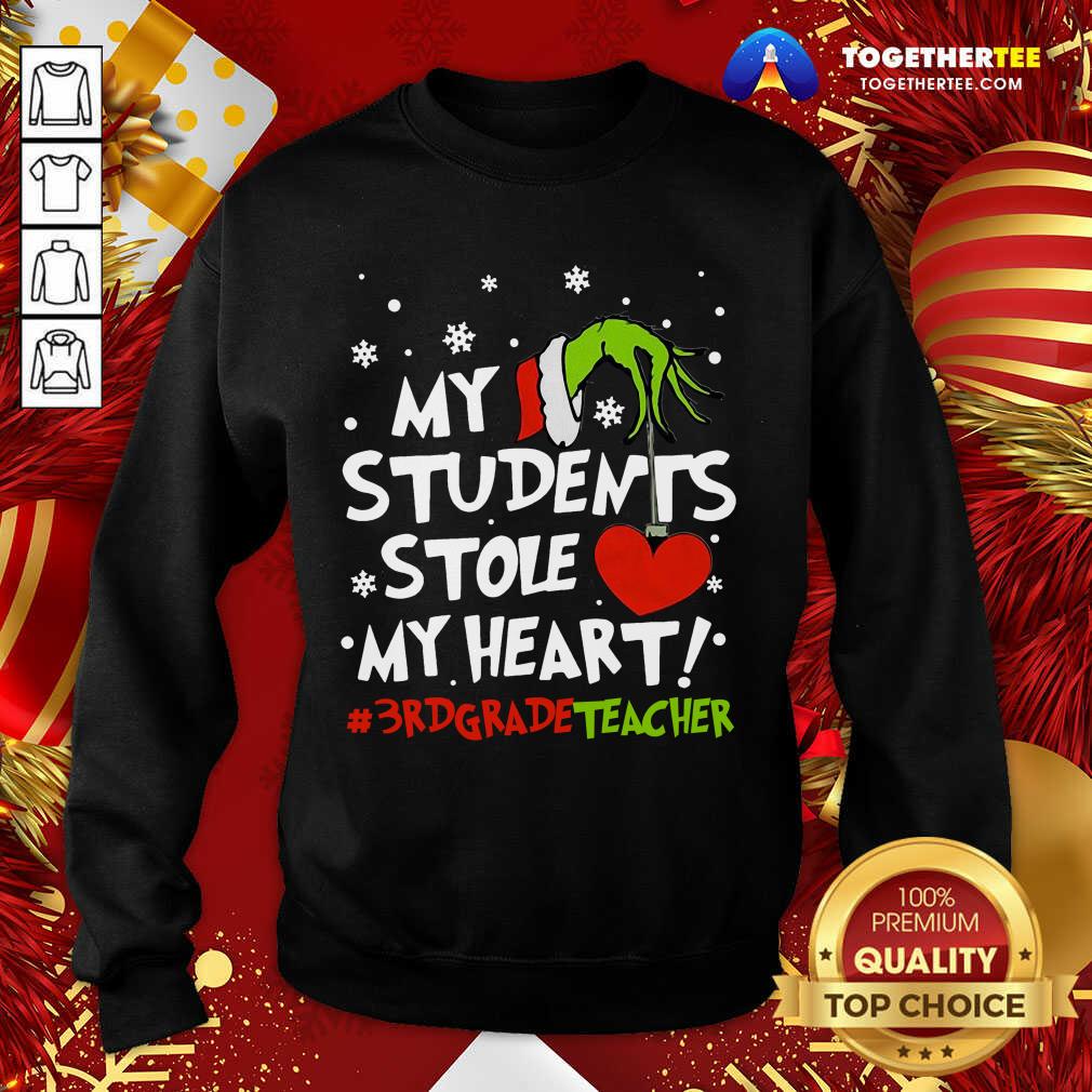 Nice Grinch Hand Holding Heart My Students Stole My Heart #3rdgradeteacher Shirt - Image 4