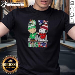 Nice Snoopy And Charlie Brown Boston Sports Celtics X New England Patriots Skyline T-Shirt