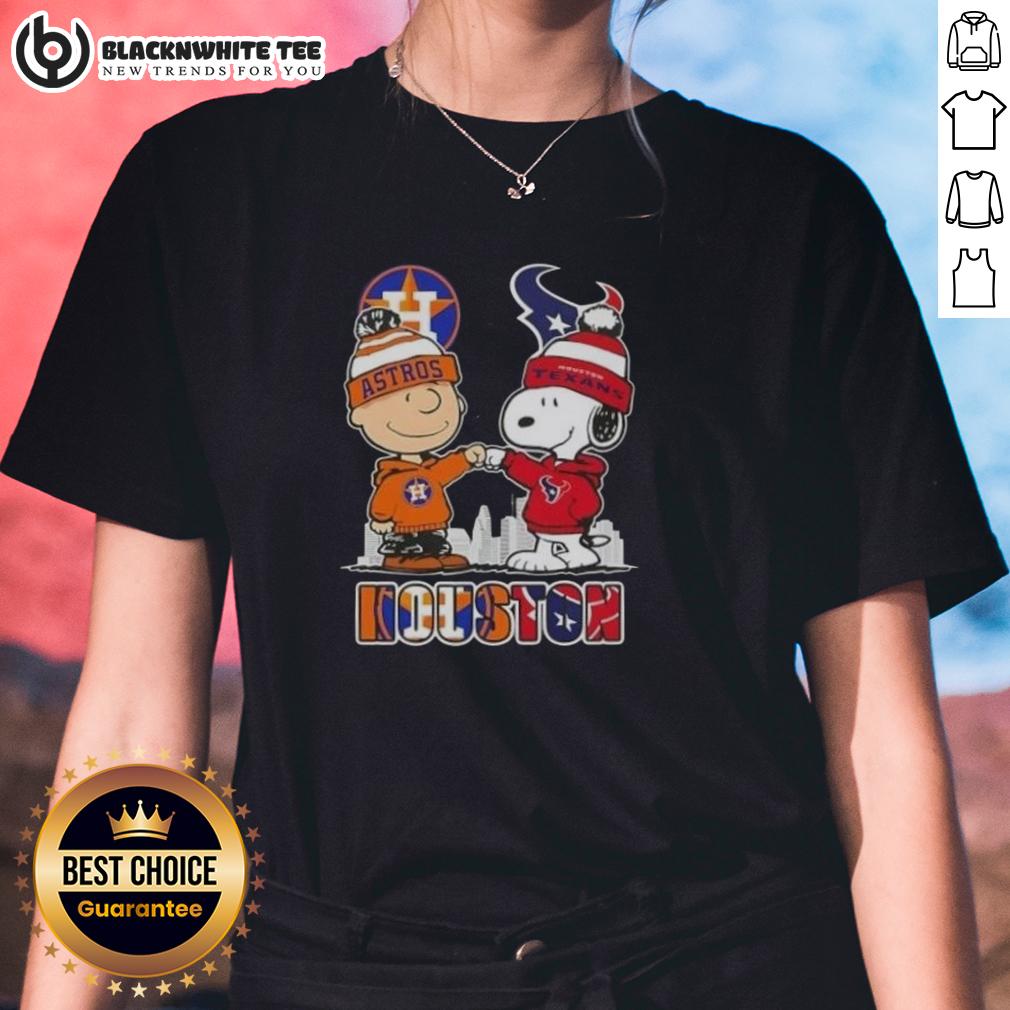 Nice Snoopy And Charlie Brown Houston Sports Astros X Texans Skyline T-Shirt - Image 3