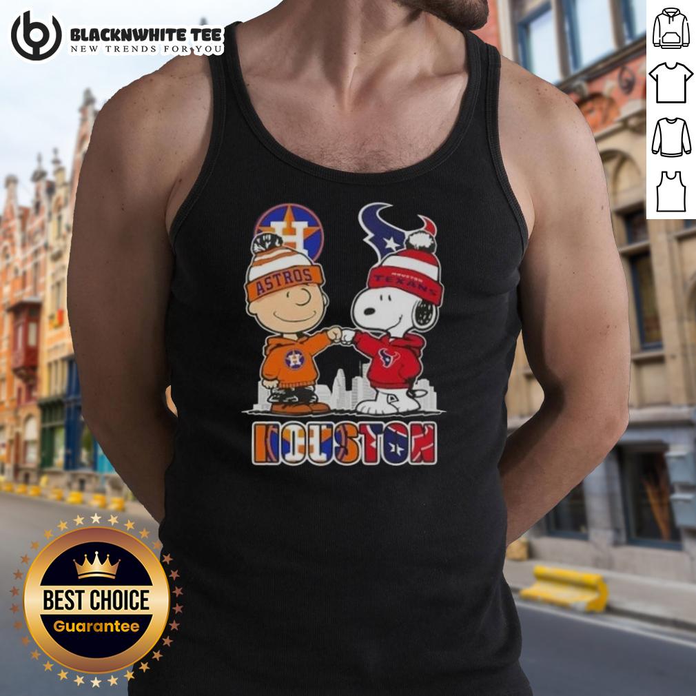 Nice Snoopy And Charlie Brown Houston Sports Astros X Texans Skyline T-Shirt - Image 4