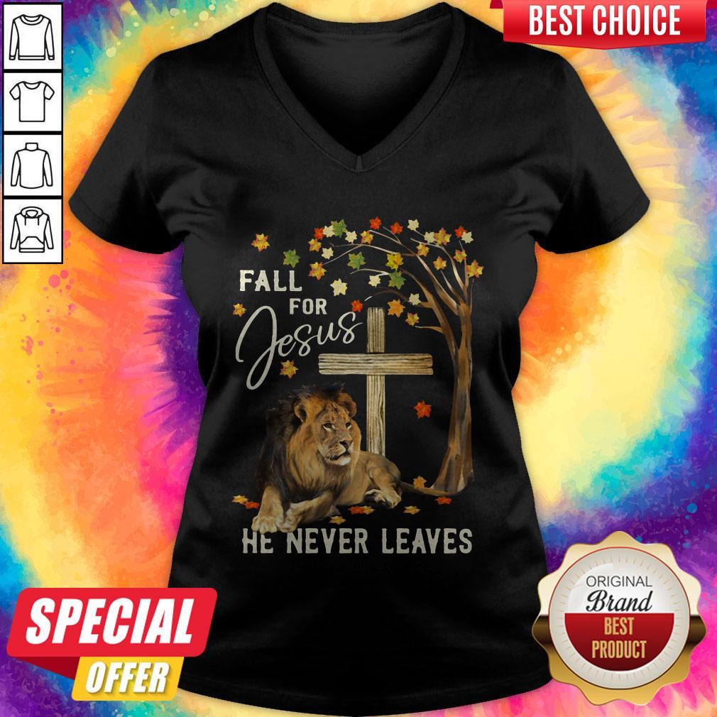 Lion Fall For Jesus He Never Leaves Shirt - Image 2