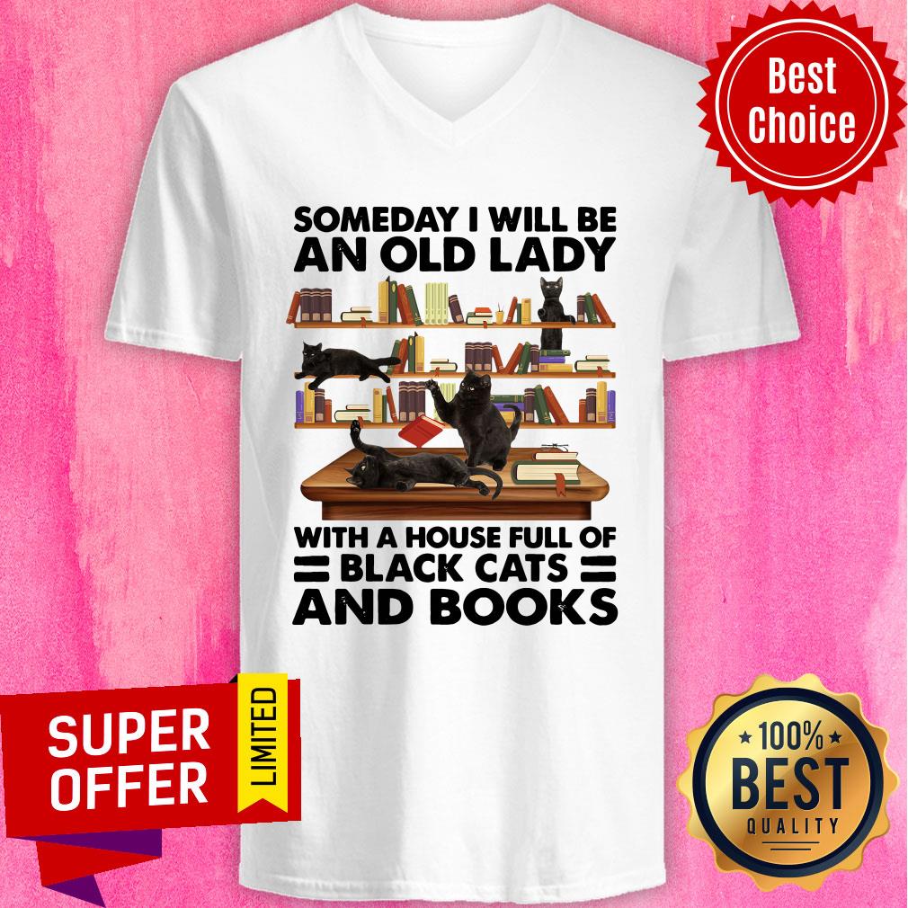 Black Cats And Books Someaday I Will Be An Old Lady With A House Full Of Black Cats And Books Shirt - Image 2