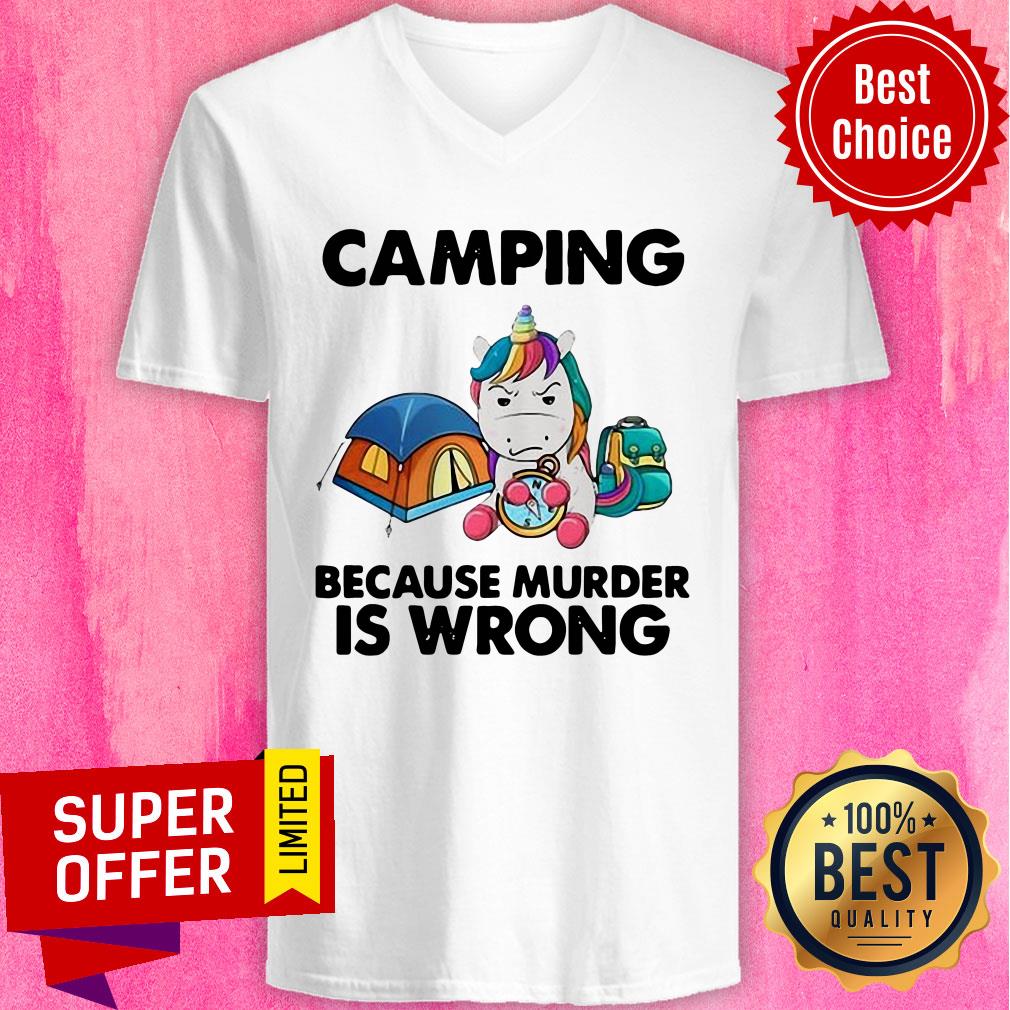 Funny Unicorn Camping Because Murder Is Wrong Shirt - Image 2