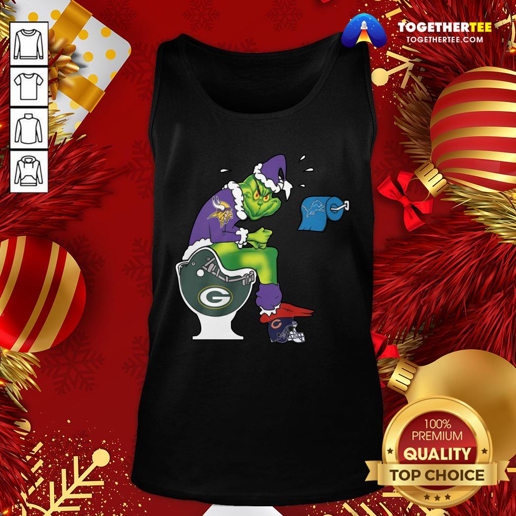 Cute The Grinch Minnesota Vikings Shit On Toilet Green Bay Packers And Other Teams Christmas Shirt - Image 3