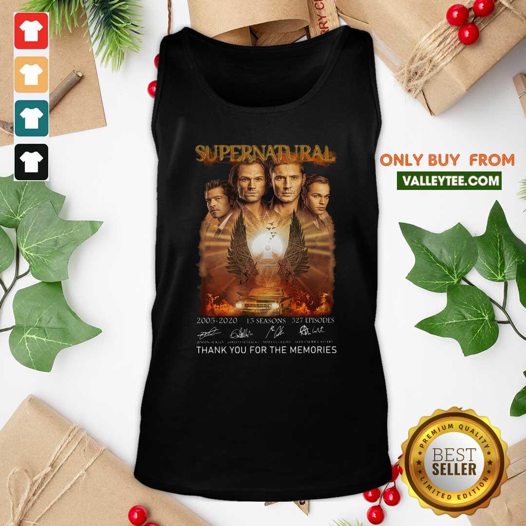 Cool Supernatural 2005 2020 15 Seasons 327 Episodes Thank You For The Memories Signatures Shirt - Image 2