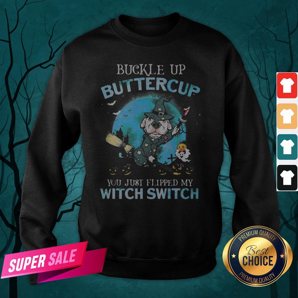 Halloween Pitbull Buckle Up Buttercup You Just Flipped My Witch Switch Shirt - Image 2