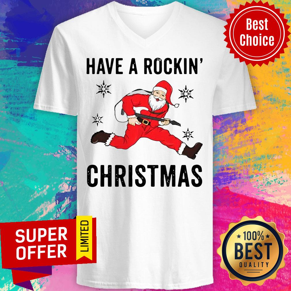 Santa Claus Play Guitar Have A Rockin Christmas Shirt - Image 3