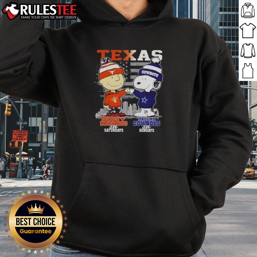 Happy Charlie Brown Texas Longhorns On Saturdays X Snoopy Dallas Cowboys On Sundays Skyline T-Shirt - Image 2