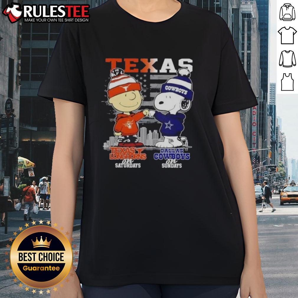Happy Charlie Brown Texas Longhorns On Saturdays X Snoopy Dallas Cowboys On Sundays Skyline T-Shirt - Image 3